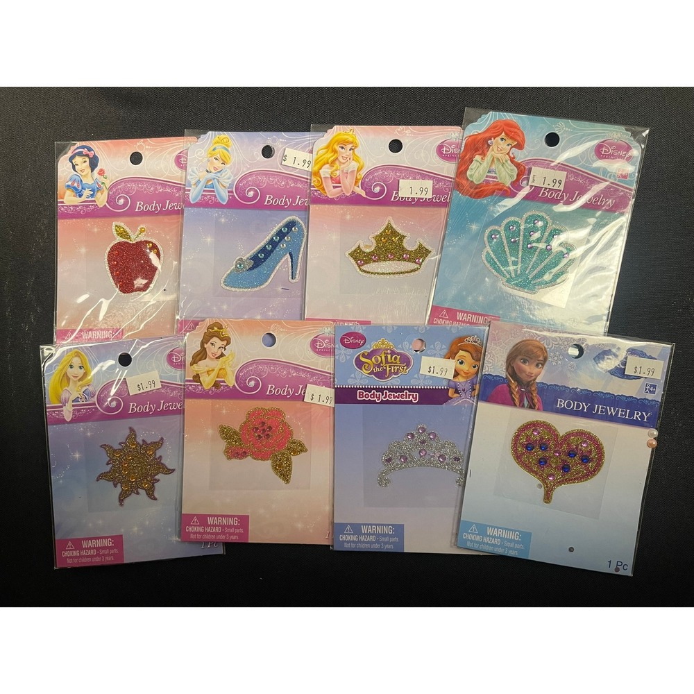 Disney Princess Body Jewelry Glitter Stickers Lot of 8 Ariel Belle Anna Frozen